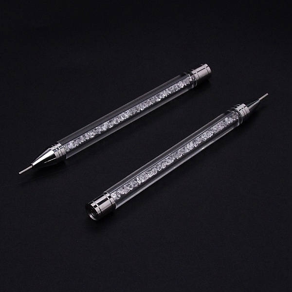 PandaHall Acrylic Double-end Point Drill Pens, with Wax Pen & Rhinestones, Nail Art Dotting Tools, White, 12.7x1cm Acrylic White