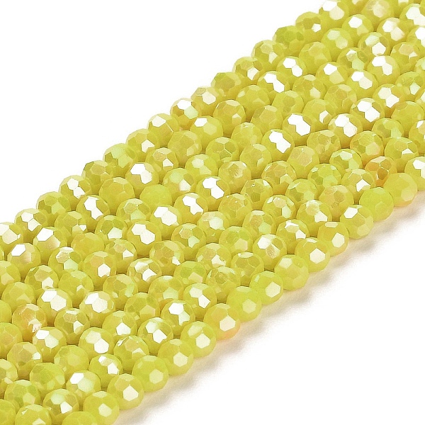 

PandaHall Opaque Glass Beads Stands, AB Color, Faceted(32 Facets), Round, Yellow, 3.5x3mm, Hole: 1mm, about 163~166pcs/strand, 50~51cm Glass...