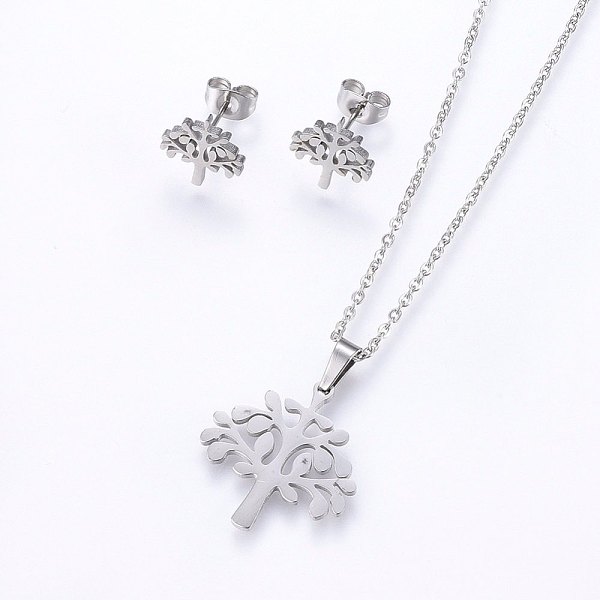 

PandaHall 304 Stainless Steel Jewelry Sets, Stud Earrings and Pendant Necklaces, Tree, Stainless Steel Color, Necklace: 17.7 inch(45cm)...