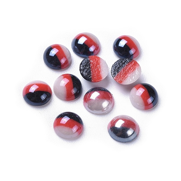

PandaHall Opaque Glass Cabochons, Stripe Pattern, Half Round, Colorful, 6~6.5x3mm Glass Half Round