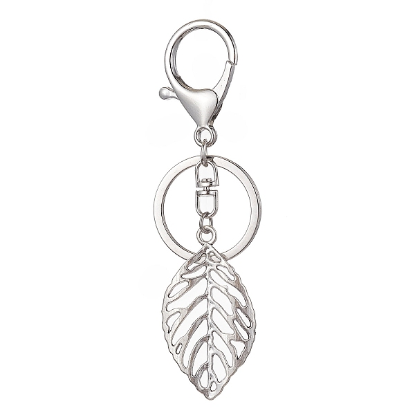 

PandaHall Alloy Leaf Charm Keychain, with Lobster Claw Clasp, Platinum, 114mm Alloy Leaf
