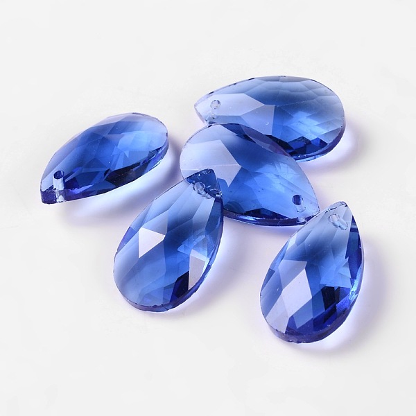 

PandaHall Faceted Teardrop Glass Pendants, Blue, 22x13x7mm, Hole: 1mm Glass Teardrop Blue