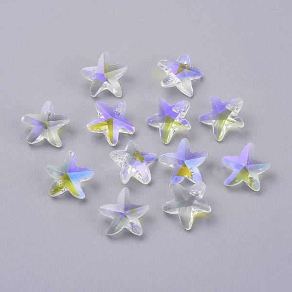 

PandaHall Faceted Glass Charms, Starfish, Clear, 14x15x7mm, Hole: 1.4mm Glass Starfish Clear