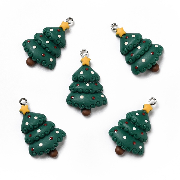 

PandaHall Opaque Resin Pendants, with Platinum Tone Iron Loops, Christams Tree, Dark Green, 32.5x20x5mm, Hole: 2mm Iron+Resin Tree