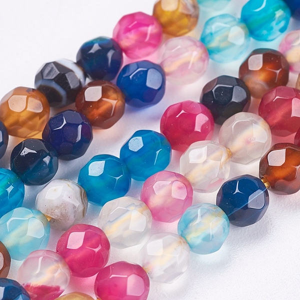 

PandaHall Natural Agate Beads Strands, Faceted, Round, Dyed, Mixed Color, 4mm, Hole: 0.5mm, about 92pcs/strand, 14.7 inch(37.4cm) Natural..., Multicolor