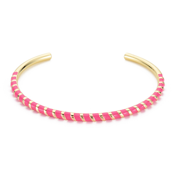

PandaHall Twisted Brass Enamel Cuff Bangle, Real 18K Gold Plated Open Bangle for Women, Nickel Free, Deep Pink, Inner Diameter: 2-3/8 inch...
