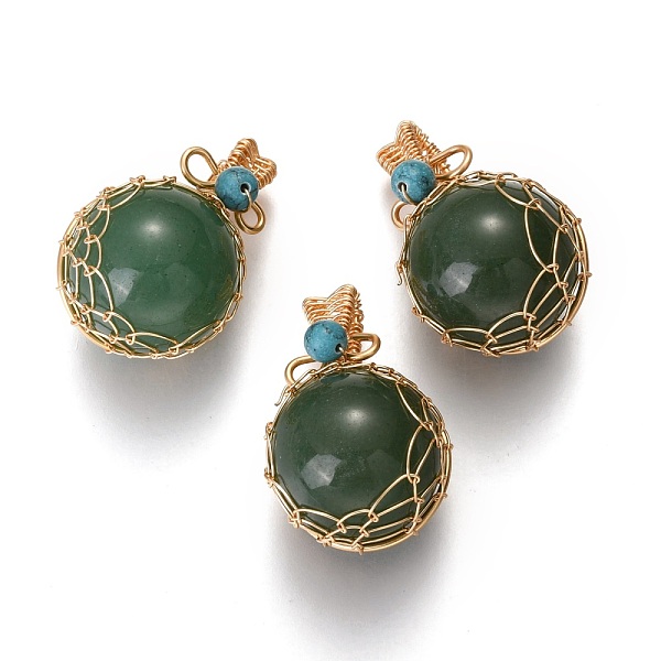 

PandaHall Natural Green Aventurine & Turquoise Pendants, with Golden Brass Findings, Round, 26.5~28x17~17.5x16.5mm, Hole: 3~5X2.5~3.5mm...