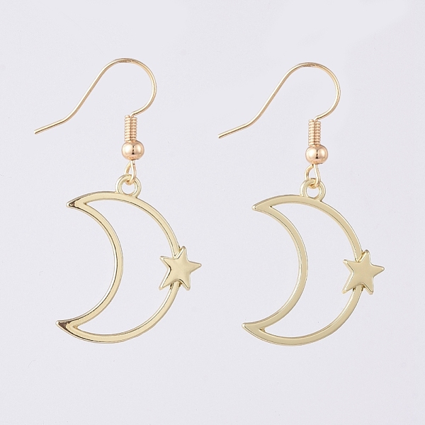 

PandaHall Alloy Dangle Earrings, with Brass Real 18K Gold Plated Earring Hooks, Moon and Star, 41.5mm, Pin: 0.7mm Alloy
