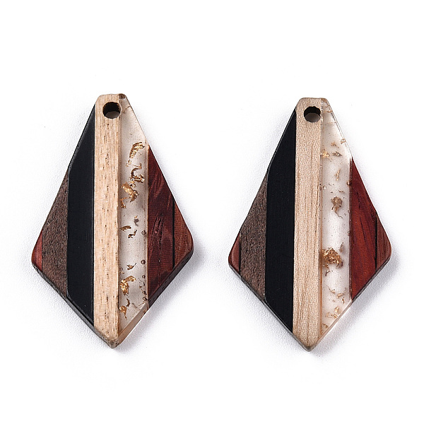

PandaHall Transparent Resin & Walnut Wood Pendants, with Golden Foil, Rhombus Charm, Gold, 33x20x2~3mm, Hole: 2mm Resin+Wood Rhombus Gold