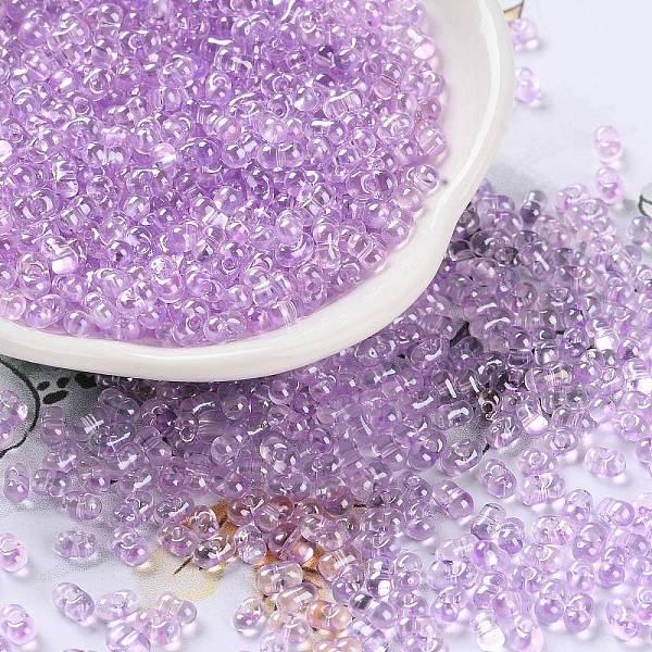

PandaHall Glass Seed Beads, Transparent Colours Luster, Peanut, Lilac, 4~4.5x2~2.5x2~2.5mm, Hole: 0.8~0.9mm, about 10000pcs/pound Glass..., Purple