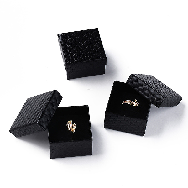 

PandaHall Square Cardboard Ring Boxes, with Sponge Inside, Black, 2x2x1-3/8 inch(5x5x3.5cm) Paper Square Black