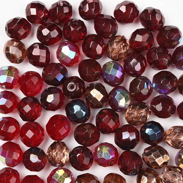 

PandaHall Fire-Polished Czech Glass Beads, Faceted, Ananas, Red, 10x10mm, Hole: 1.4mm, about 60pcs/bag Czech Glass Round Red