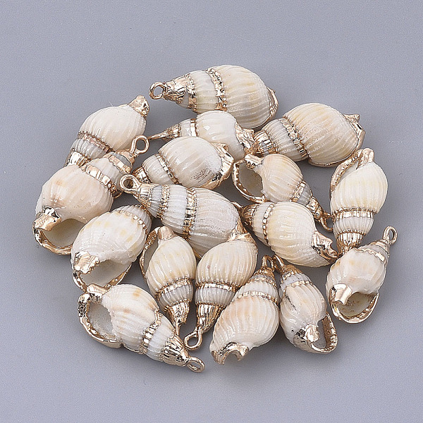 

PandaHall Electroplate Spiral Shell Pendants, with Iron Findings, Golden, Seashell Color, 19~29x9~13x8~10mm, Hole: 1.6mm Spiral Shell Shell...