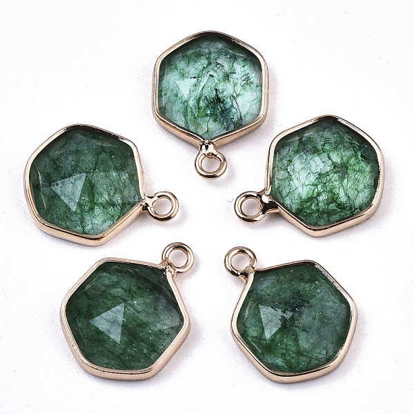 

PandaHall Glass Charms, with Light Gold Tone Brass Findings, Hexagon, Faceted, Sea Green, 15x11x4.5mm, Hole: 1.5mm Brass+Glass Hexagon
