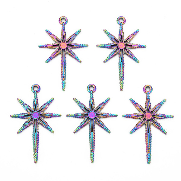 

PandaHall 201 Stainless Steel Pendants, 8 Pointed Star, Rainbow Color, 39.5x25x1.5mm, Hole: 2mm 201 Stainless Steel Star