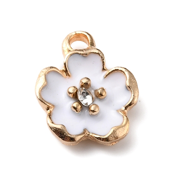 

PandaHall Alloy Enamel Pendants, with Crystal Rhinestone, Peach Blossom, White, 15x12x3.5mm, Hole: 2mm Alloy Rhinestone+Enamel Flower White
