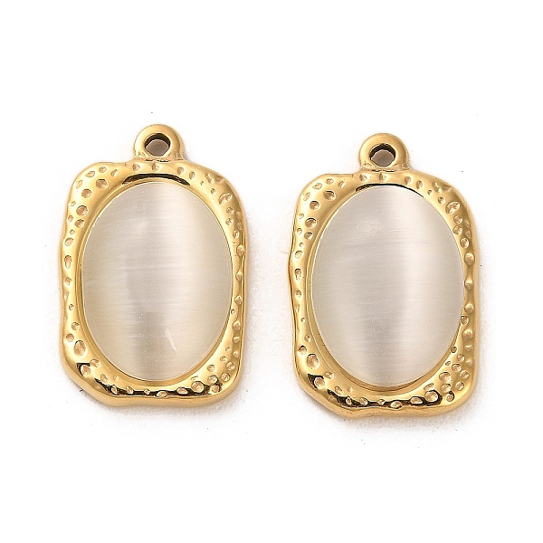 

PandaHall 304 Stainless Steel Charms, with Cat Eye, Rectangle Charms, Real 14K Gold Plated, Old Lace, 23x15x6.5mm, Hole: 1.6mm Stainless...