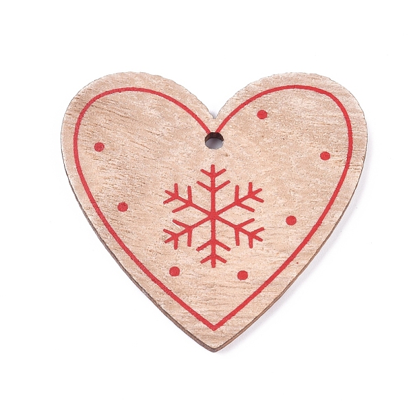 

PandaHall Poplar Wood Pendants, Heart with Snowflake, for Christmas, Dyed, BurlyWood, 48x49.5x2.5mm, Hole: 3mm Wood Heart Orange