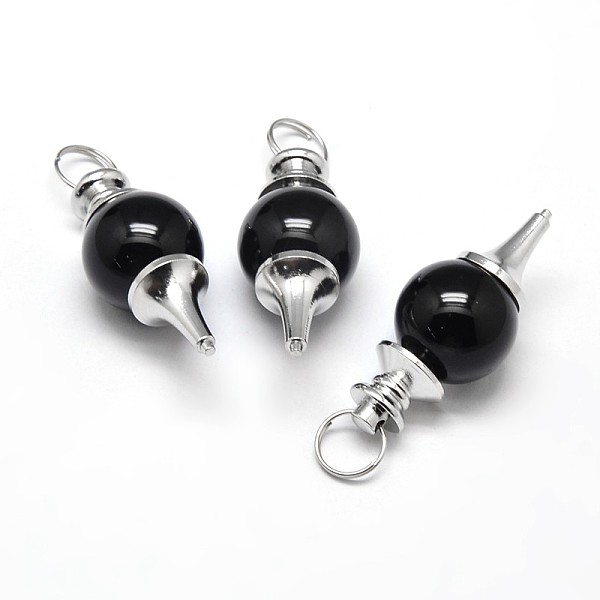

PandaHall Platinum Tone Zinc Alloy Natural Black Agate Pendants, Lead Free & Nickel Free, 41~43x18mm, Hole: 5.5mm Black Agate Others