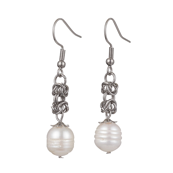 

PandaHall Oval Natural Pearl Dangle Earrings, Stainless Steel Color, 46x9mm Pearl Oval