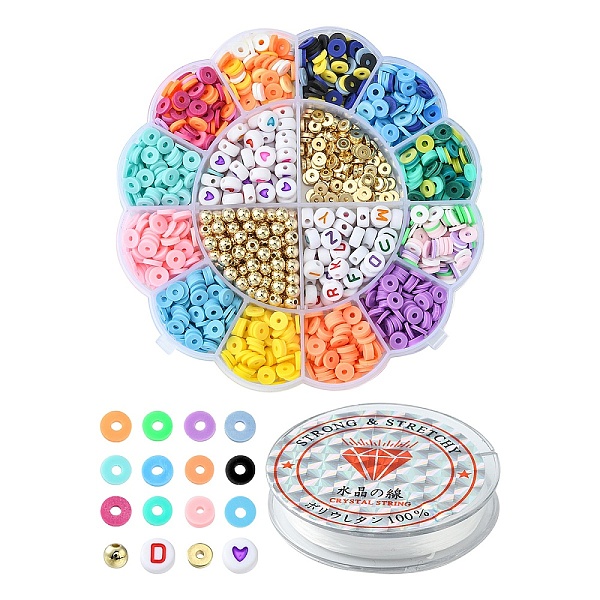 

PandaHall DIY Heishi Surfer Bracelet Making Kit, Including Handmade Polymer Clay Disc & Acrylic Letter Heart & CCB Plastic Spacer Beads..., Multicolor