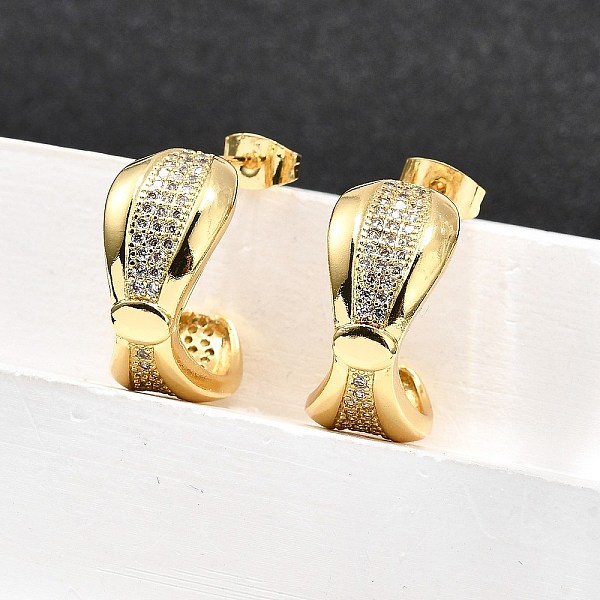 Boucles d'oreilles en laiton avec micro pavé de zircone cubique transparente pour femmes