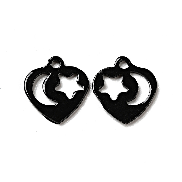 

PandaHall Spray Painted 201 Stainless Steel Charms, Heart with Star & Moon Pattern, Black, 12x11.5x1mm, Hole: 1.4mm 201 Stainless Steel...