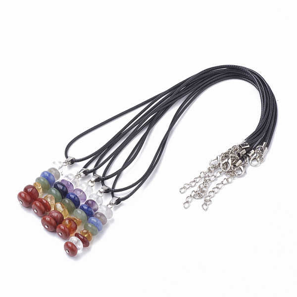 

PandaHall Natural & Synthetic Mixed Stone Pendant Necklaces, with Leather Cord and Iron End Chain, Chakra Jewelry, 17.72 inch(450mm)x1.5mm...