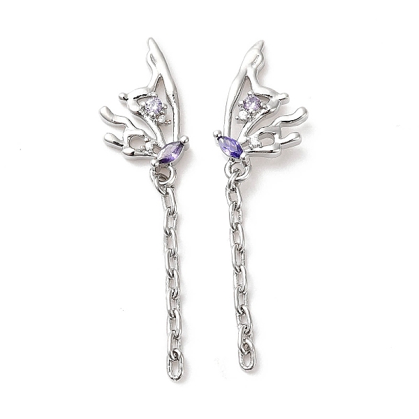 

PandaHall Purple Cubic Zirconia Butterfly Dangle Stud Earring, Brass Tassel Drop Earrings for Women, Cadmium Free & Nickel Free & Lead Free...