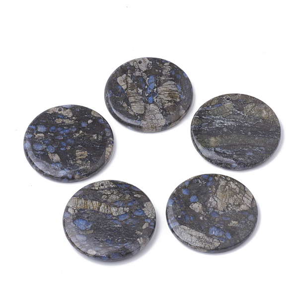 

PandaHall Natural Glaucophane Big Pendants, Flat Round, 50~51x5~8mm, Hole: 2mm Glaucophane Flat Round