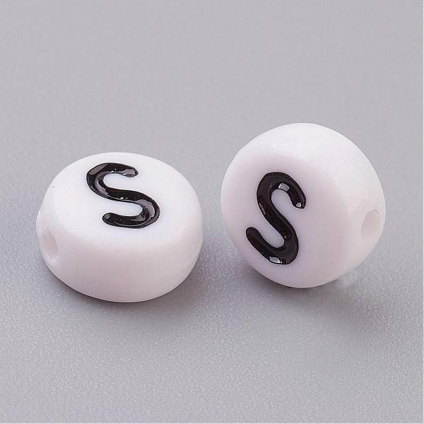 Flat Round With Letter S Acrylic Beads