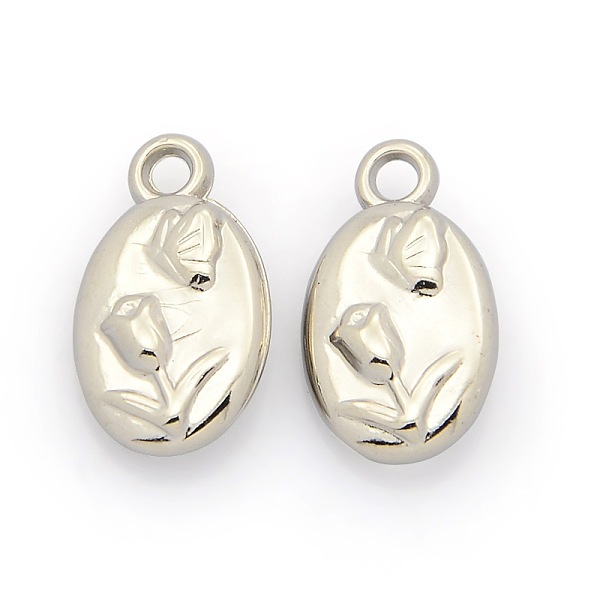 

PandaHall CCB Plastic Pendants, Oval Carved Flower and Butterfly, Platinum, 19x11x4mm, Hole: 2mm Plastic Oval