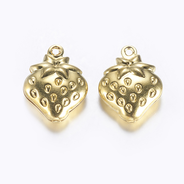 

PandaHall Brass Charms, Strawberry, Golden, 15x11x4mm, Hole: 1mm Brass Fruit