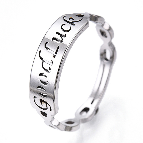

PandaHall 304 Stainless Steel Word Good Luck Adjustable Ring for Women, Stainless Steel Color, US Size 6 1/2(16.9mm) 304 Stainless Steel