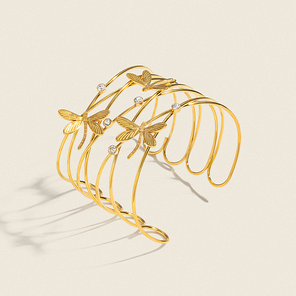 Bracelets joncs ouverts en acier inoxydable 304 creux sertis de zirconiums cubiques transparents pour femmes
