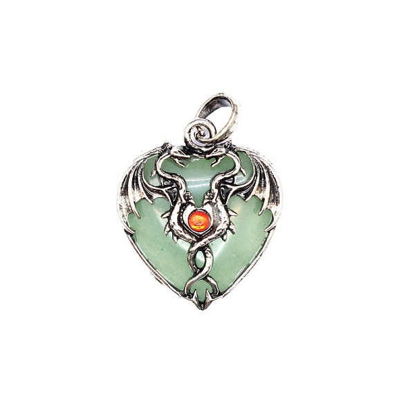 

PandaHall Natural Green Aventurine Pendants, Heart Charms with Antique Silver Plated Metal Dragon, 37x32x9mm Green Aventurine Heart