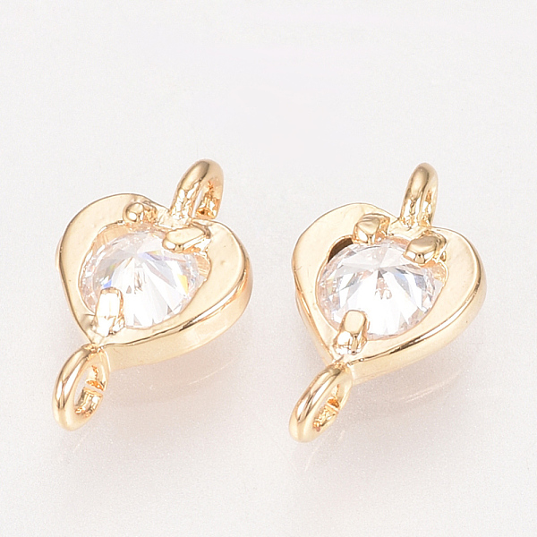 

PandaHall Brass Cubic Zirconia Links, Heart, Clear, Nickel Free, Real 18K Gold Plated, 9x5x2mm, Hole: 1mm Brass+Cubic Zirconia Heart Clear
