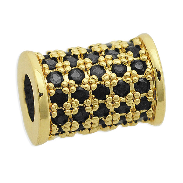 

PandaHall Brass Micro Pave Cubic Zirconia Beads, Column, Light Gold, 9.5x7mm, Hole: 3.5mm, 3pcs/bag Brass+Cubic Zirconia Column Black
