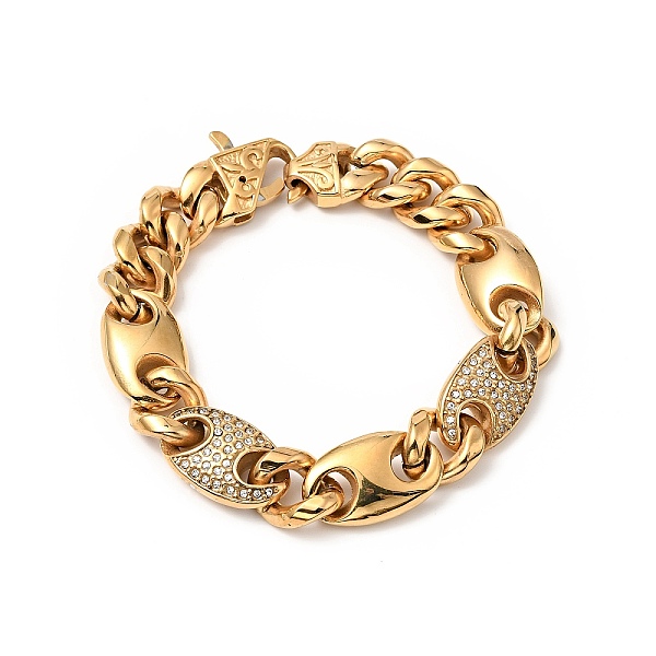 

PandaHall Crystal Rhinestone Coffee Bean Link Chain Bracelet, Ion Plating(IP) 304 Stainless Steel Jewelry for Men Women, Golden, 8-5/8 inch...