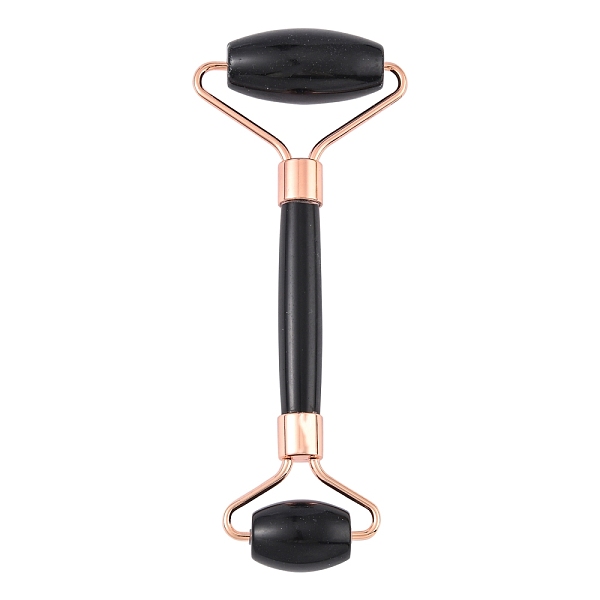 

PandaHall Natural Obsidian Massage Tools, Facial Rollers, with Brass Findings, Rose Gold, 13.5~15.3x4~6x2~2.05cm Obsidian Others