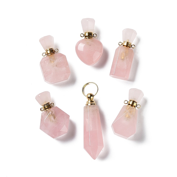 PandaHall Natural Rose Quartz Perfume Bottle Pendants, with Golden Tone Stainless Steel Findings, Essentail Oil Diffuser Charm, for Jewelry...