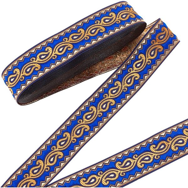 

PandaHall Ethnic Embroidery Polyester Flat Ribbons, Jacquard Ribbon, Blue, 1-1/4 inch(33mm), about 9.84 Yards(9m)/Bundle Polyester Blue