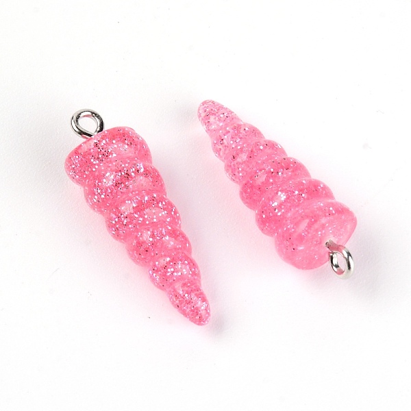 

PandaHall Resin Pendants, with Platinum Iron Peg Bail, Glitter Powder, Unicorn Horn, Pink, 29x10x9.5mm, Hole: 1.8mm Iron+Resin Others Pink