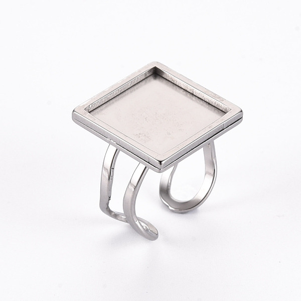 

PandaHall 201 Stainless Steel Cuff Pad Ring Settings, Laser Cut, Square, Stainless Steel Color, Tray: 16x16mm, US Size 7 1/4(17.5)~US Size 8...