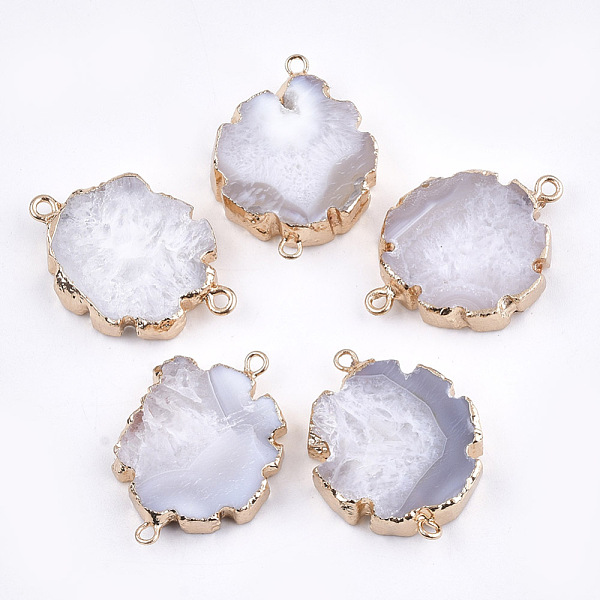 

PandaHall Electroplate Natural Druzy Agate Links connectors, with Iron Findings, Dyed, Golden, WhiteSmoke, 30~35x20~25x5~7mm, Hole: 1.8mm..., White