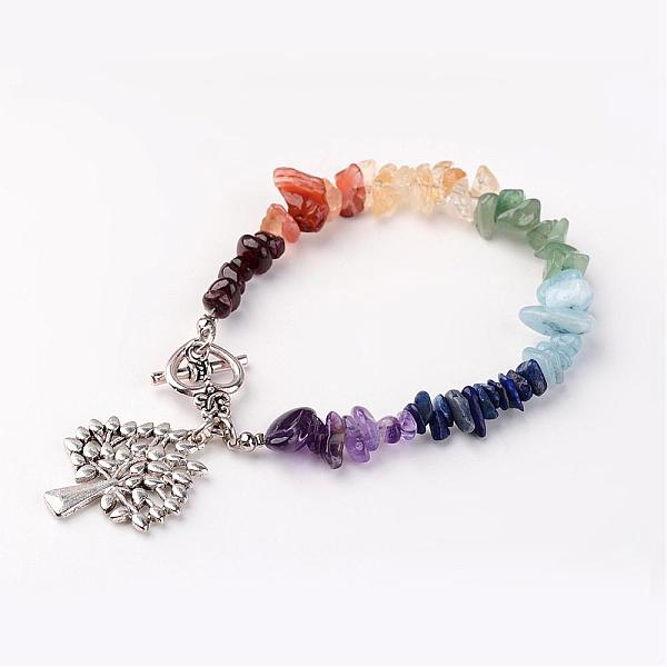 

PandaHall Chakra Jewelry, Natural Gemstone Beaded Bracelets, with Heart Alloy Toggel Clasp and Brass Findings, Tree of Life, 7-1/2 inch...