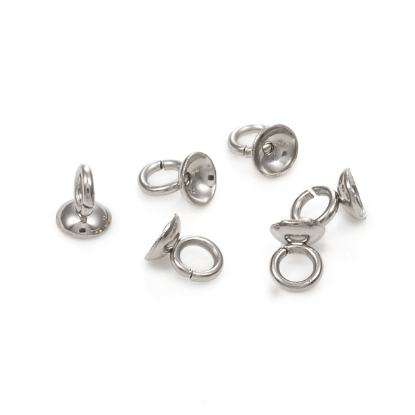 

PandaHall 201 Stainless Steel Bead Cap Pendant Bails, for Globe Glass Bubble Cover Pendants, Stainless Steel Color, 5x4mm, Hole: 2.5mm 201...