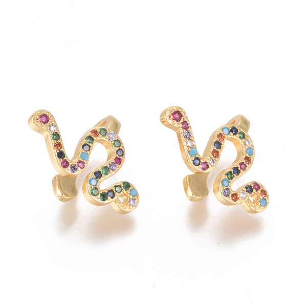 

PandaHall Golden Plated Brass Micro Pave Cubic Zirconia Cuff Earrings, Long-Lasting Plated, Snake, Colorful, 19x14x8mm Cubic Zirconia