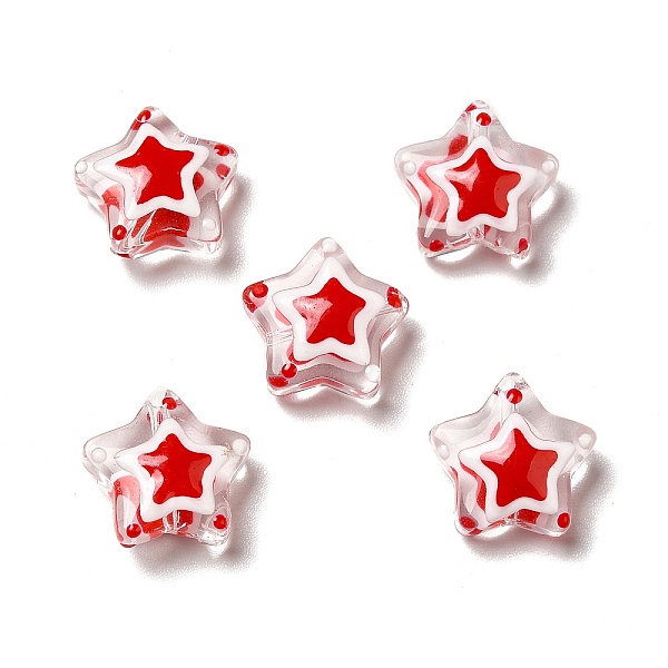 PandaHall Handmade Lampwork Beads, Star, Red, 12~13x12~13x6~6.5mm, Hole: 0.9~1.2mm Lampwork Star Red