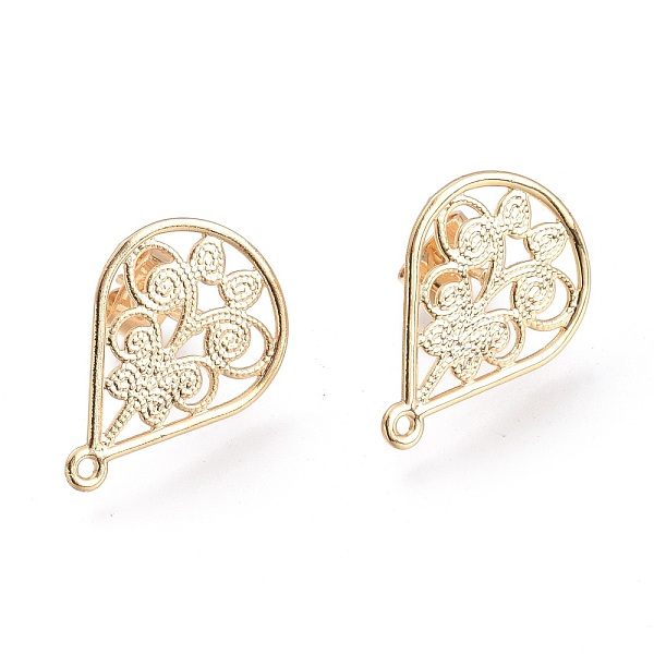 

PandaHall Brass Stud Earring Findings, with Ear Nuts, Earring Backs, Teardrop with Leaf, Real 18K Gold Plated, 20.5x15x0.6mm, Hole: 1mm...